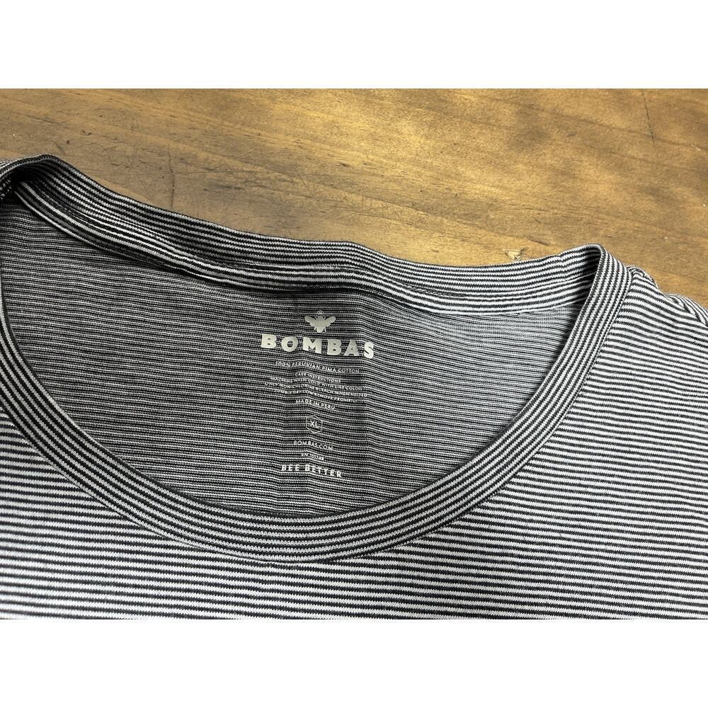 Bombas T Shirt Womens XL 100% Peruvian Pima Cotton Short Sleeve Black Striped - Picture 2 of 7
